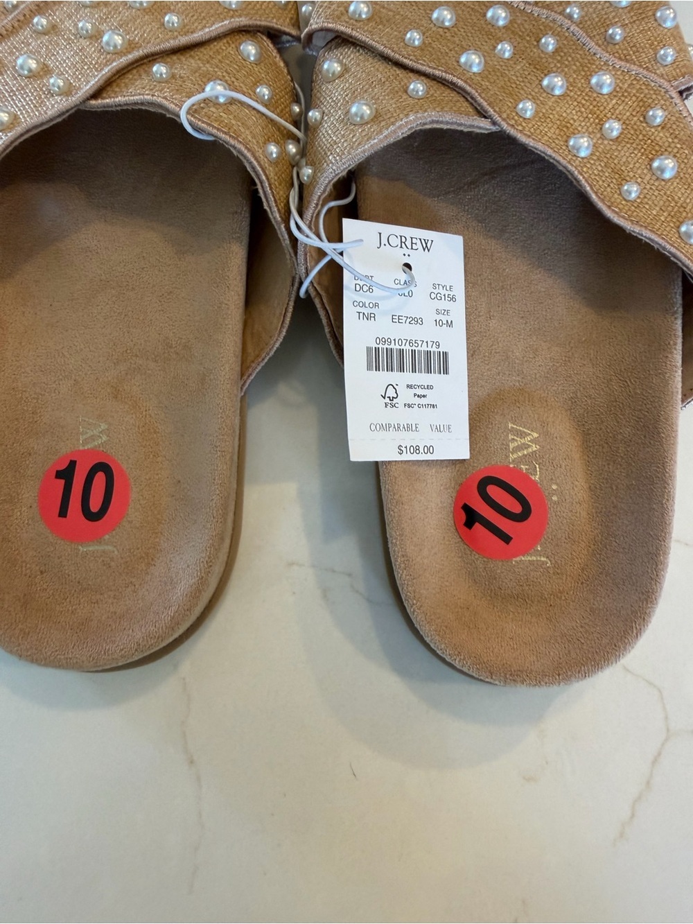 NWT J. Crew Factory Scalloped Slide Sandal Textile Flocking Pearls / 10 - Picture 3 of 7